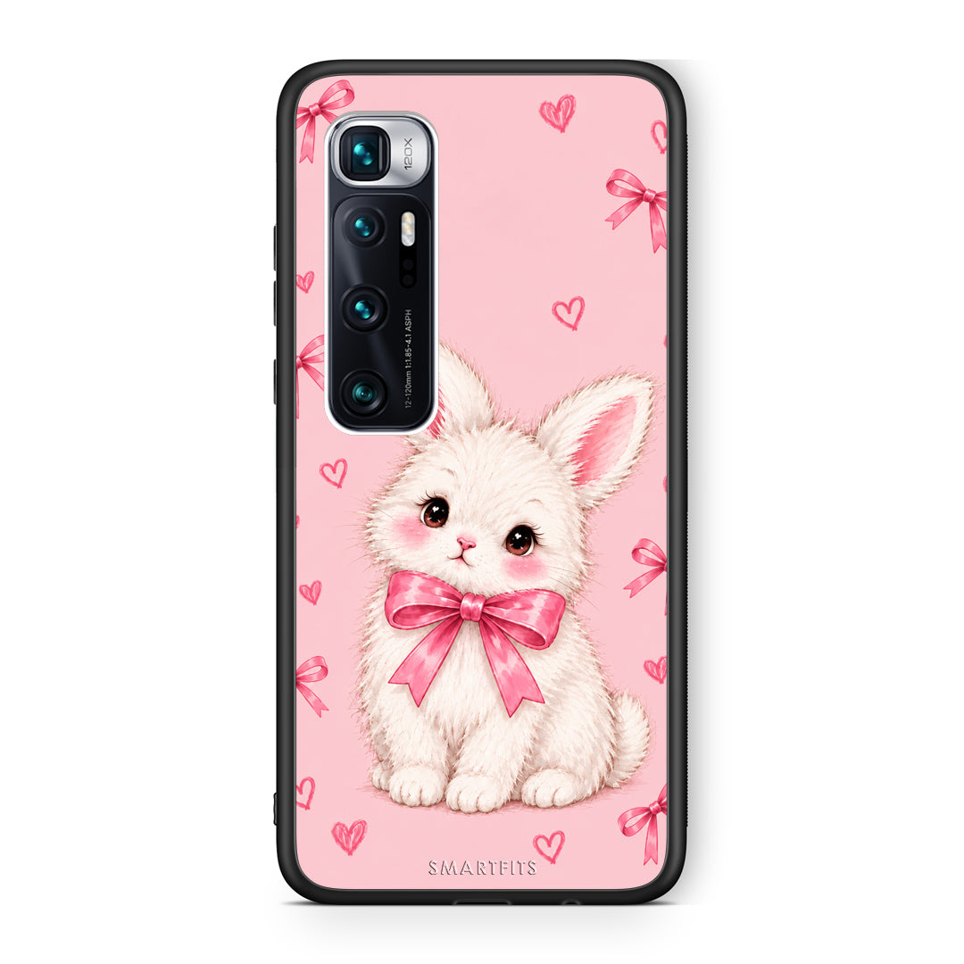 Θήκη Xiaomi Mi 10 Ultra White Bunny and Pink Bows από τη Smartfits με σχέδιο στο πίσω μέρος και μαύρο περίβλημα | Xiaomi Mi 10 Ultra White Bunny and Pink Bows case with colorful back and black bezels