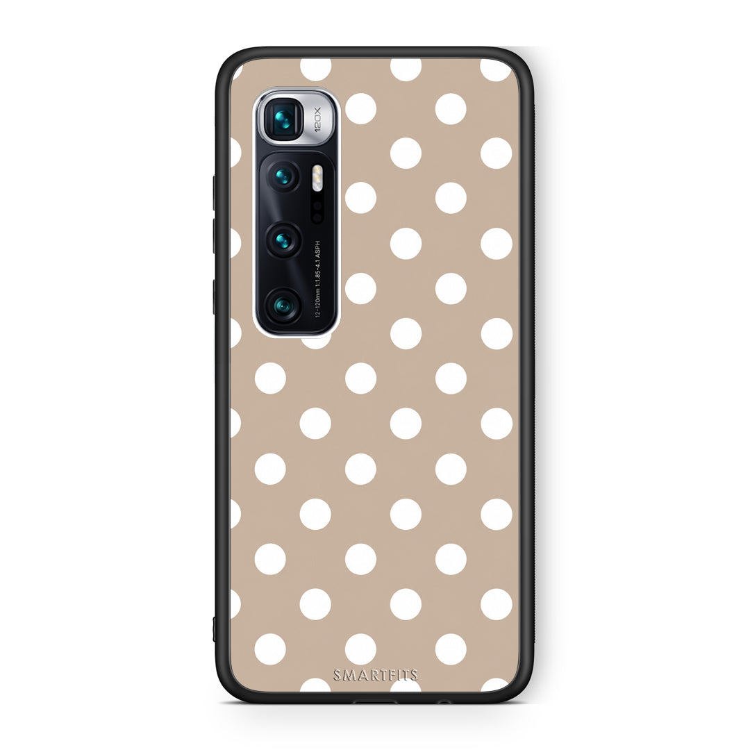 Θήκη Xiaomi Mi 10 Ultra White Polka Dots on Taupe από τη Smartfits με σχέδιο στο πίσω μέρος και μαύρο περίβλημα | Xiaomi Mi 10 Ultra White Polka Dots on Taupe case with colorful back and black bezels