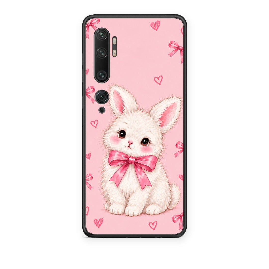 Θήκη Xiaomi Mi Note 10 / 10 Pro White Bunny and Pink Bows από τη Smartfits με σχέδιο στο πίσω μέρος και μαύρο περίβλημα | Xiaomi Mi Note 10 / 10 Pro White Bunny and Pink Bows case with colorful back and black bezels