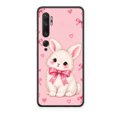 Θήκη Xiaomi Mi Note 10 / 10 Pro White Bunny and Pink Bows από τη Smartfits με σχέδιο στο πίσω μέρος και μαύρο περίβλημα | Xiaomi Mi Note 10 / 10 Pro White Bunny and Pink Bows case with colorful back and black bezels