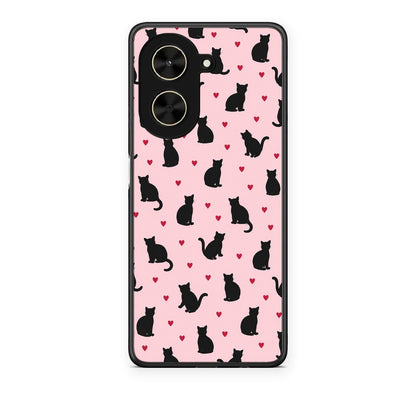Θήκη Xiaomi Poco C71 Black Cat Silhouettes and Hearts on Pink από τη Smartfits με σχέδιο στο πίσω μέρος και μαύρο περίβλημα | Xiaomi Poco C71 Black Cat Silhouettes and Hearts on Pink case with colorful back and black bezels