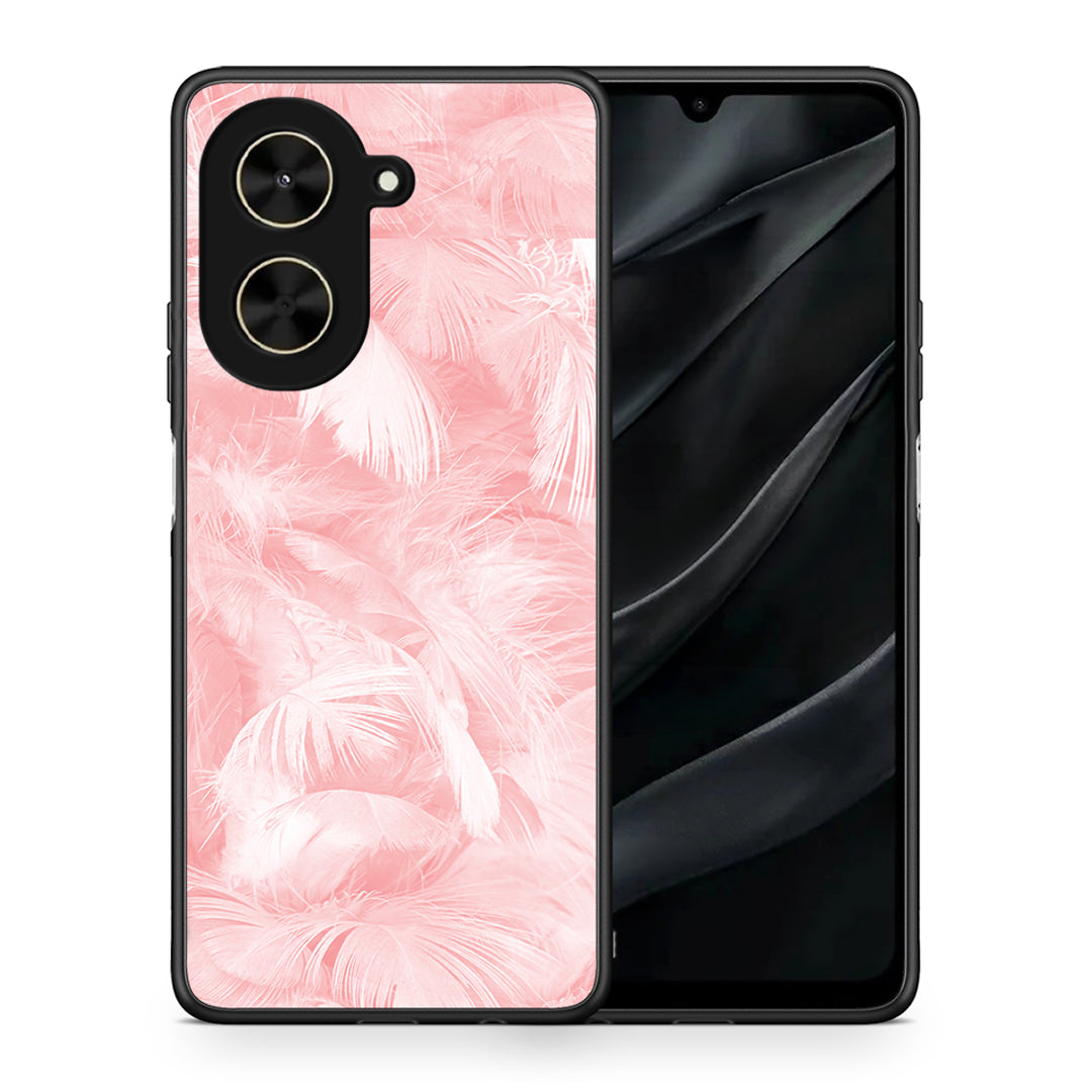 Θήκη Xiaomi Poco C71 Pink Feather Boho από τη Smartfits με σχέδιο στο πίσω μέρος και μαύρο περίβλημα | Xiaomi Poco C71 Pink Feather Boho case with colorful back and black bezels