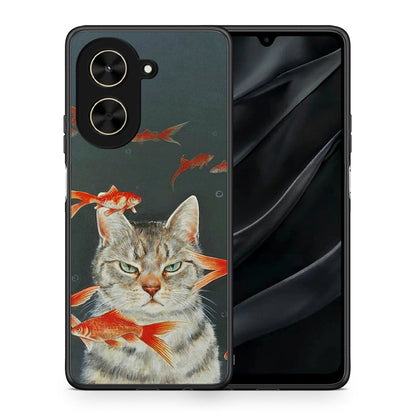 Θήκη Xiaomi Poco C71 Cat Goldfish από τη Smartfits με σχέδιο στο πίσω μέρος και μαύρο περίβλημα | Xiaomi Poco C71 Cat Goldfish case with colorful back and black bezels