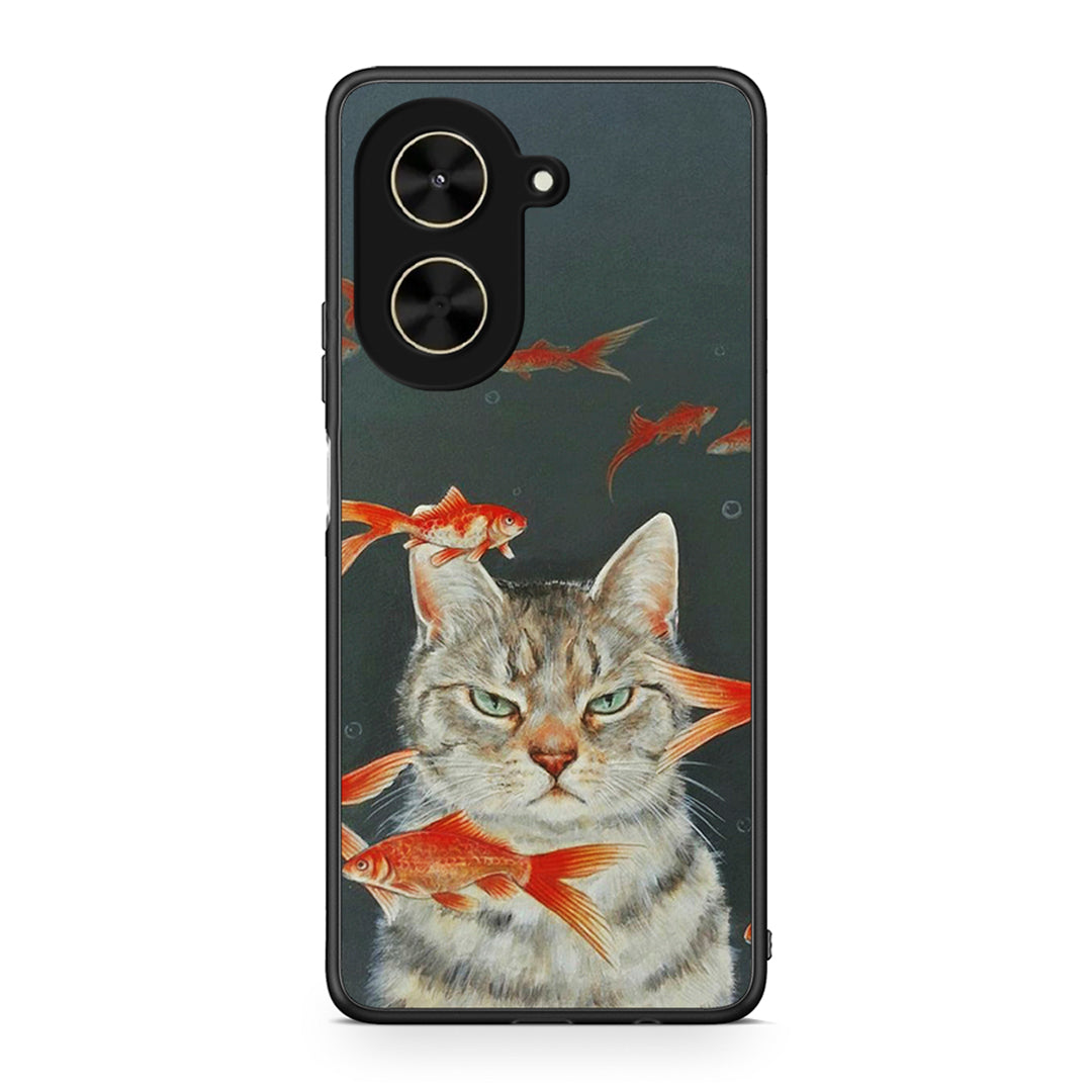 Xiaomi Poco C71 Cat Goldfish θήκη από τη Smartfits με σχέδιο στο πίσω μέρος και μαύρο περίβλημα | Smartphone case with colorful back and black bezels by Smartfits
