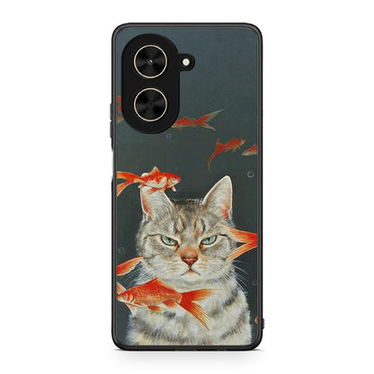 Xiaomi Poco C71 Cat Goldfish θήκη από τη Smartfits με σχέδιο στο πίσω μέρος και μαύρο περίβλημα | Smartphone case with colorful back and black bezels by Smartfits