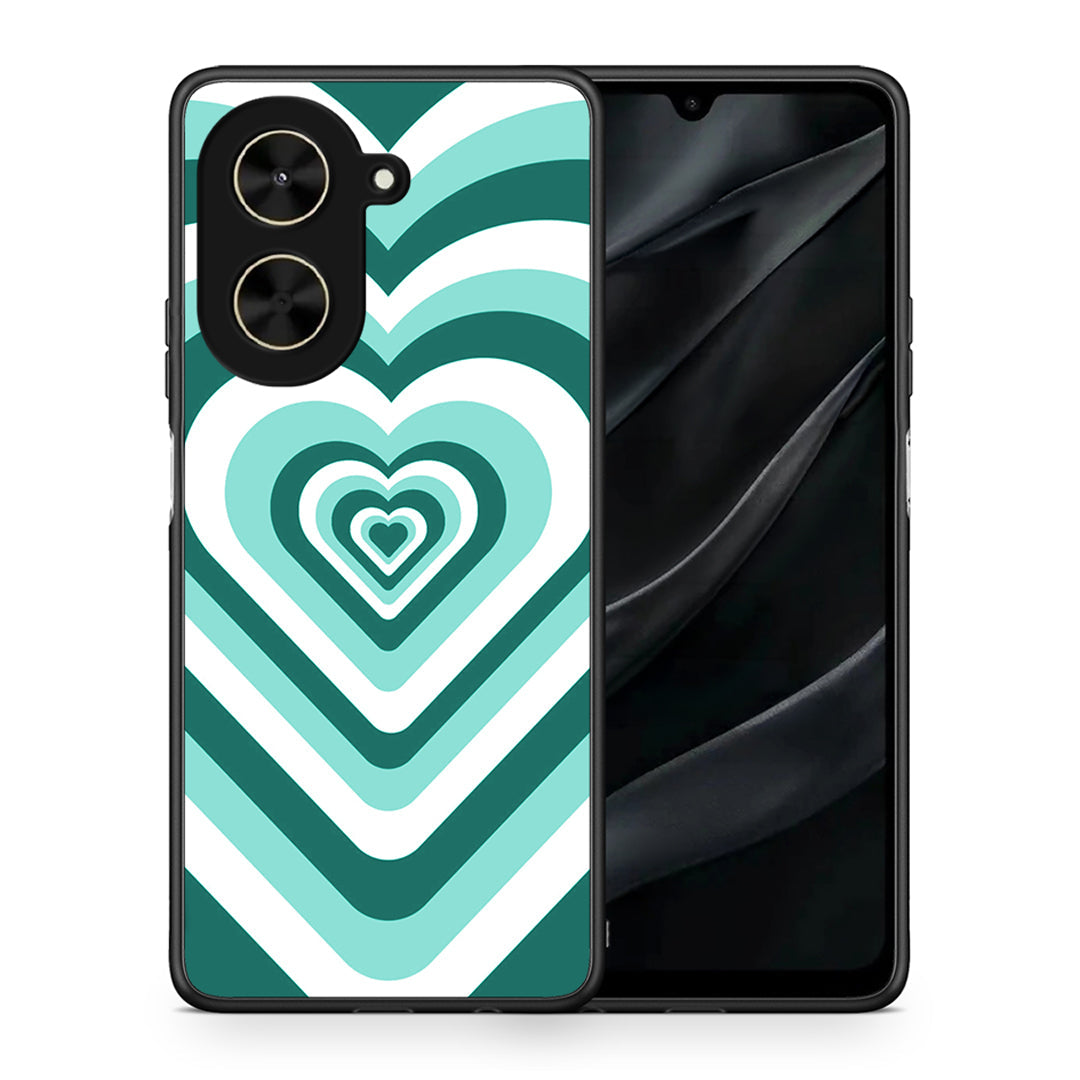 Θήκη Xiaomi Poco C71 Green Hearts από τη Smartfits με σχέδιο στο πίσω μέρος και μαύρο περίβλημα | Xiaomi Poco C71 Green Hearts case with colorful back and black bezels