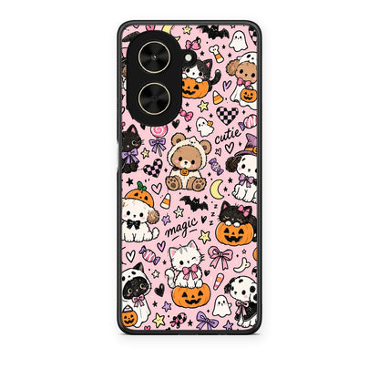 Θήκη Xiaomi Poco C71 Halloween Cute Animals on Pink από τη Smartfits με σχέδιο στο πίσω μέρος και μαύρο περίβλημα | Xiaomi Poco C71 Halloween Cute Animals on Pink case with colorful back and black bezels