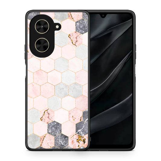 Θήκη Xiaomi Poco C71 Hexagon Pink Marble από τη Smartfits με σχέδιο στο πίσω μέρος και μαύρο περίβλημα | Xiaomi Poco C71 Hexagon Pink Marble case with colorful back and black bezels