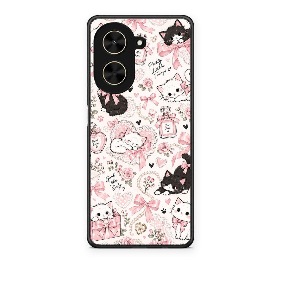 Θήκη Xiaomi Poco C71 Pink Bows and Kittens Collage από τη Smartfits με σχέδιο στο πίσω μέρος και μαύρο περίβλημα | Xiaomi Poco C71 Pink Bows and Kittens Collage case with colorful back and black bezels