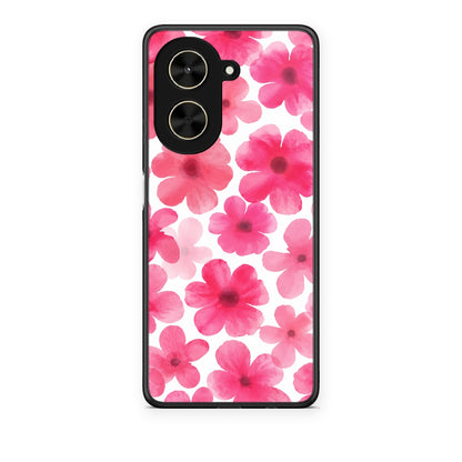 Θήκη Xiaomi Poco C71 Pink Watercolour Flowers on White από τη Smartfits με σχέδιο στο πίσω μέρος και μαύρο περίβλημα | Xiaomi Poco C71 Pink Watercolour Flowers on White case with colorful back and black bezels