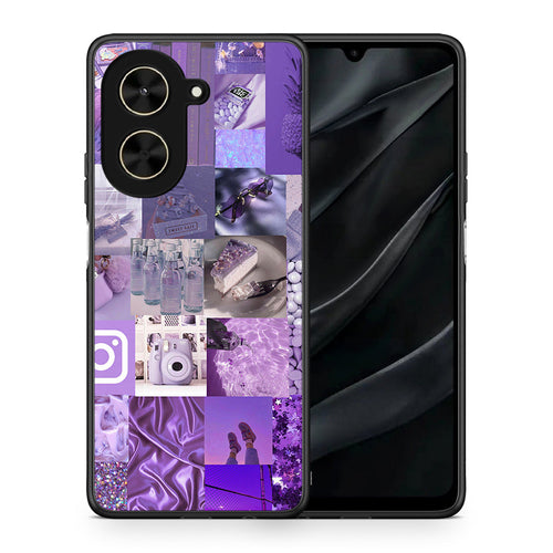 Θήκη Xiaomi Poco C71 Purple Aesthetic Collage από τη Smartfits με σχέδιο στο πίσω μέρος και μαύρο περίβλημα | Xiaomi Poco C71 Purple Aesthetic Collage case with colorful back and black bezels