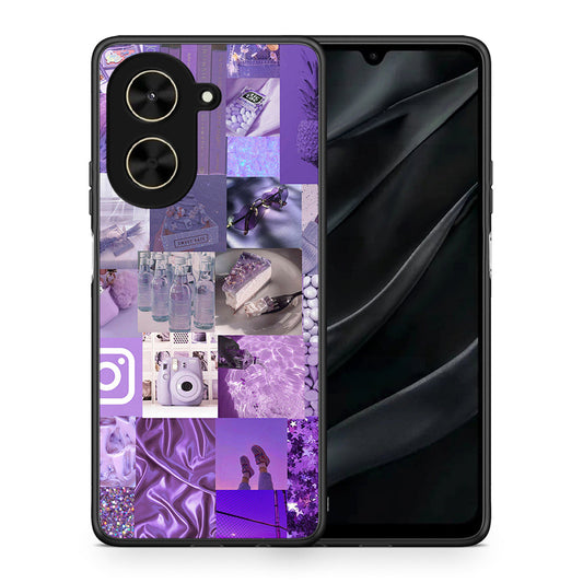 Θήκη Xiaomi Poco C71 Purple Aesthetic Collage από τη Smartfits με σχέδιο στο πίσω μέρος και μαύρο περίβλημα | Xiaomi Poco C71 Purple Aesthetic Collage case with colorful back and black bezels