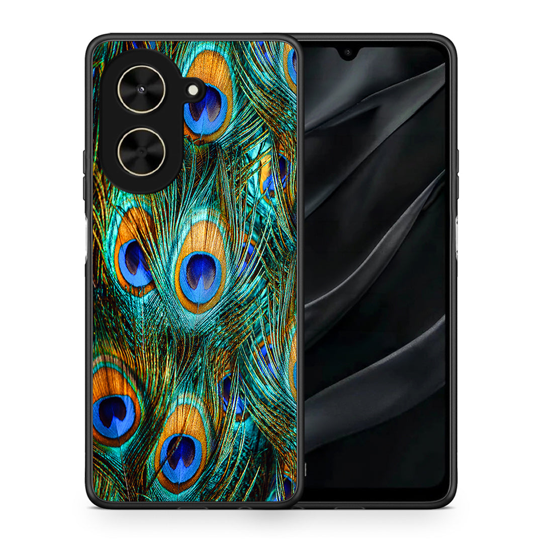 Θήκη Xiaomi Poco C71 Real Peacock Feathers από τη Smartfits με σχέδιο στο πίσω μέρος και μαύρο περίβλημα | Xiaomi Poco C71 Real Peacock Feathers case with colorful back and black bezels
