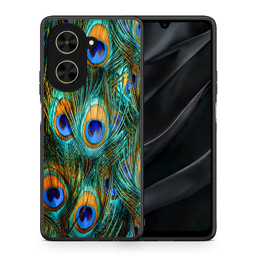Θήκη Xiaomi Poco C71 Real Peacock Feathers από τη Smartfits με σχέδιο στο πίσω μέρος και μαύρο περίβλημα | Xiaomi Poco C71 Real Peacock Feathers case with colorful back and black bezels