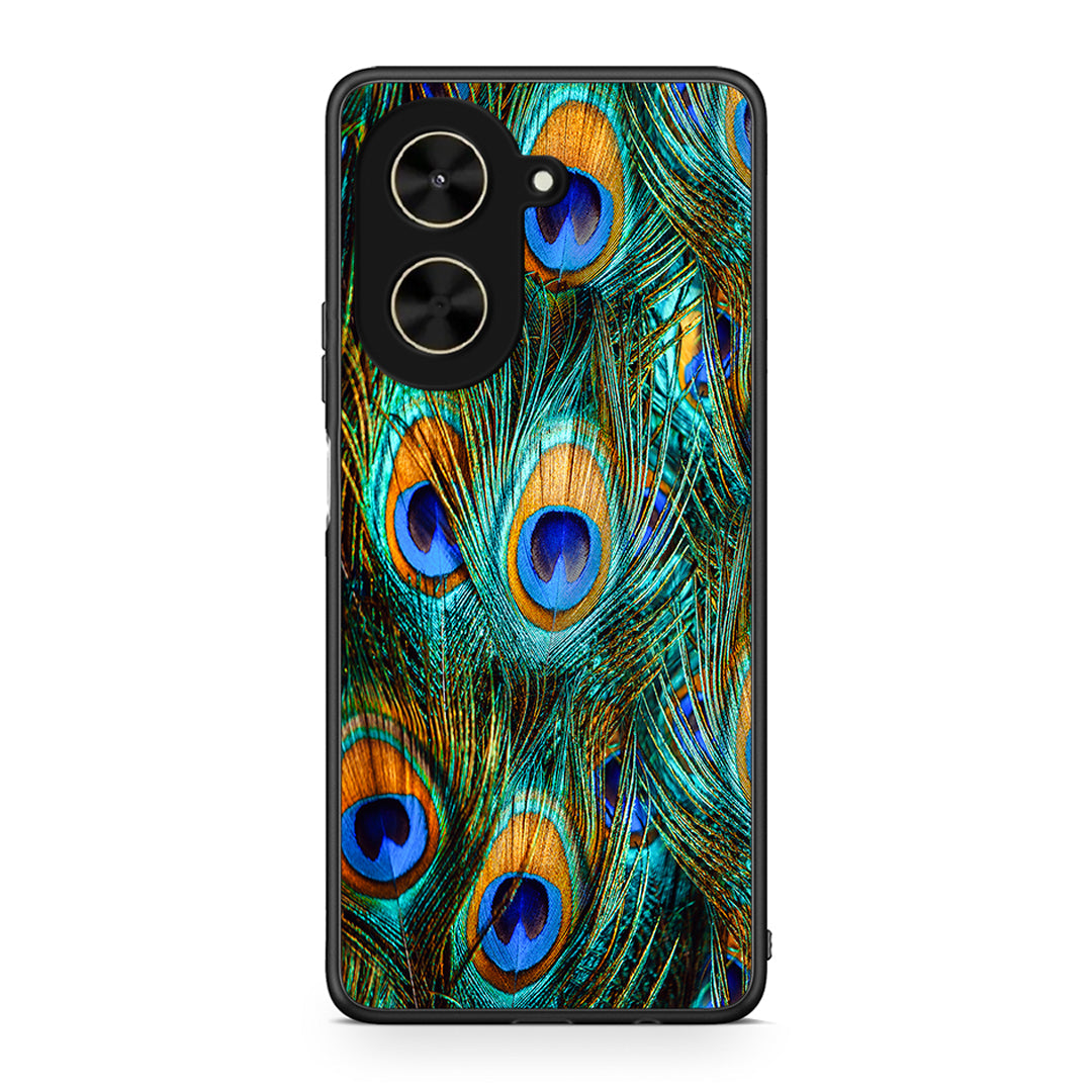 Xiaomi Poco C71 Real Peacock Feathers θήκη από τη Smartfits με σχέδιο στο πίσω μέρος και μαύρο περίβλημα | Smartphone case with colorful back and black bezels by Smartfits