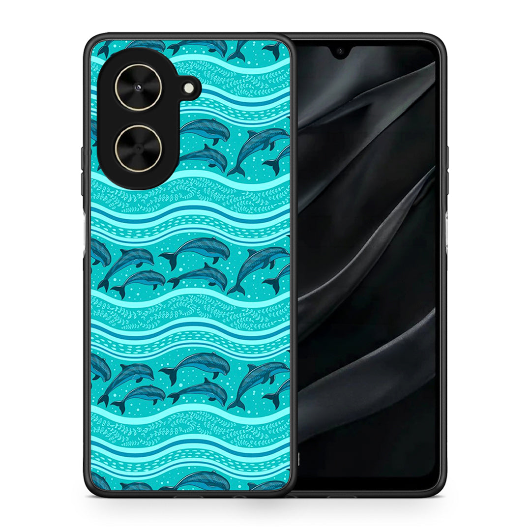 Θήκη Xiaomi Poco C71 Swimming Dolphins από τη Smartfits με σχέδιο στο πίσω μέρος και μαύρο περίβλημα | Xiaomi Poco C71 Swimming Dolphins case with colorful back and black bezels