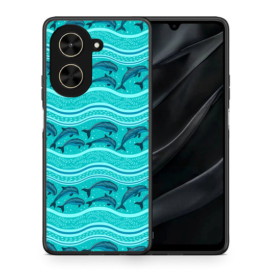 Θήκη Xiaomi Poco C71 Swimming Dolphins από τη Smartfits με σχέδιο στο πίσω μέρος και μαύρο περίβλημα | Xiaomi Poco C71 Swimming Dolphins case with colorful back and black bezels