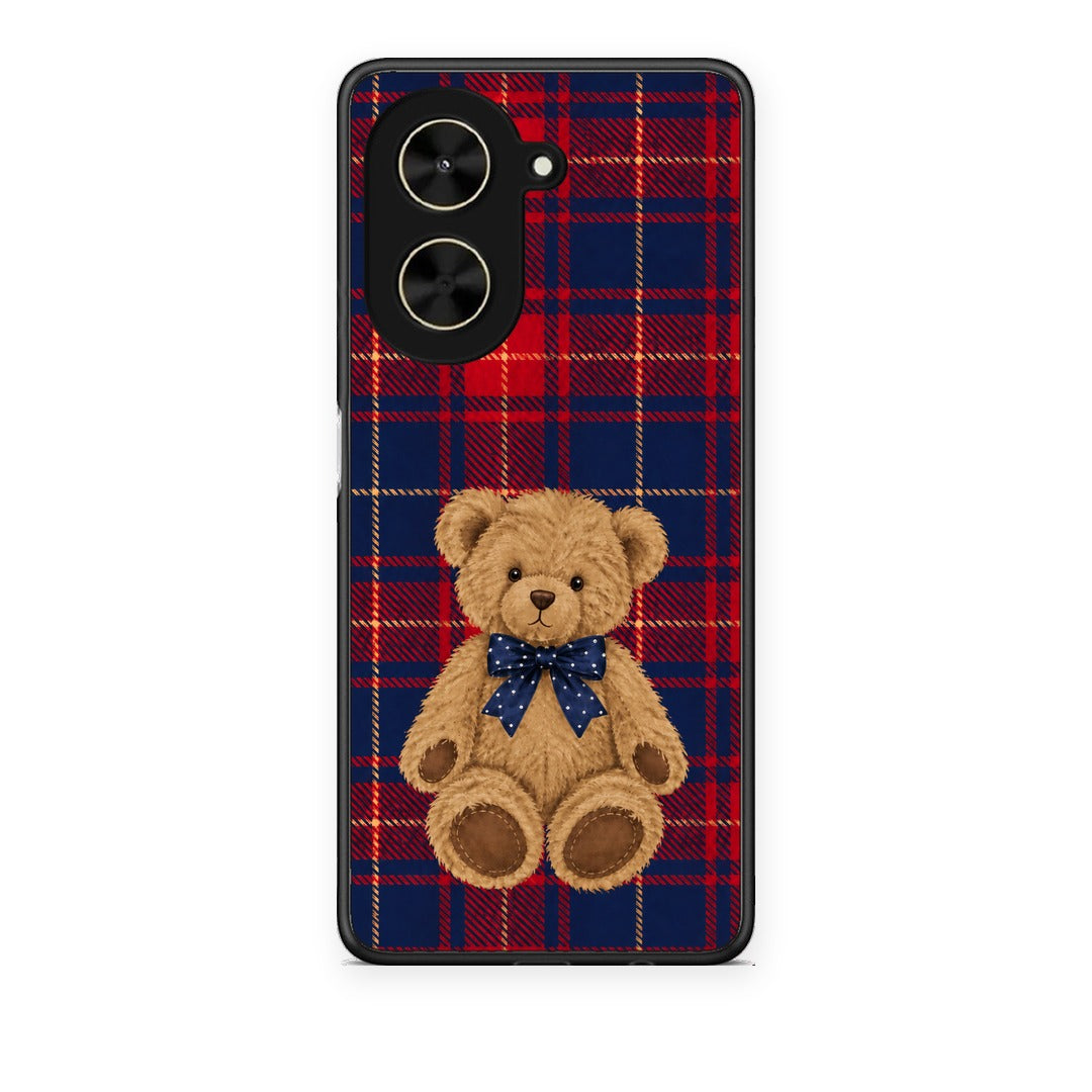 Θήκη Xiaomi Poco C71 Teddy Bear on Red and Navy Tartan από τη Smartfits με σχέδιο στο πίσω μέρος και μαύρο περίβλημα | Xiaomi Poco C71 Teddy Bear on Red and Navy Tartan case with colorful back and black bezels