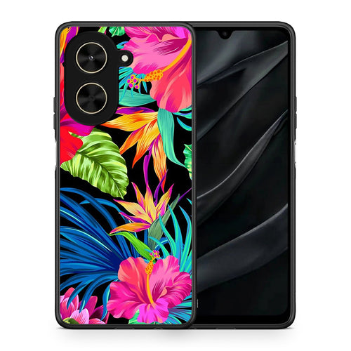 Θήκη Xiaomi Poco C71 Tropical Flowers από τη Smartfits με σχέδιο στο πίσω μέρος και μαύρο περίβλημα | Xiaomi Poco C71 Tropical Flowers case with colorful back and black bezels