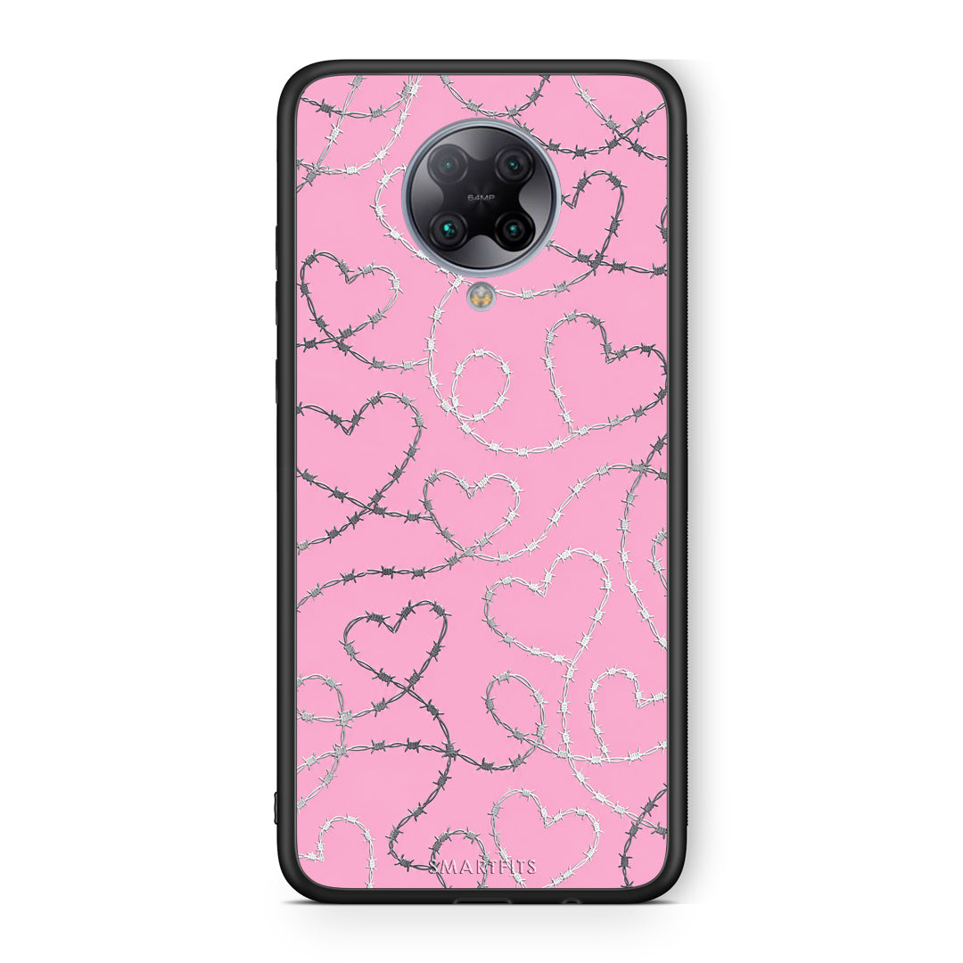 Θήκη Xiaomi Poco F2 Pro Barbed Wire Hearts on Pink από τη Smartfits με σχέδιο στο πίσω μέρος και μαύρο περίβλημα | Xiaomi Poco F2 Pro Barbed Wire Hearts on Pink case with colorful back and black bezels
