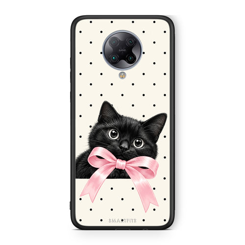 Θήκη Xiaomi Poco F2 Pro Black Kitten Pink Bow and Polka Dots από τη Smartfits με σχέδιο στο πίσω μέρος και μαύρο περίβλημα | Xiaomi Poco F2 Pro Black Kitten Pink Bow and Polka Dots case with colorful back and black bezels