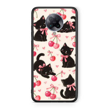 Θήκη Xiaomi Poco F2 Pro Black Kittens and Cherries on Cream από τη Smartfits με σχέδιο στο πίσω μέρος και μαύρο περίβλημα | Xiaomi Poco F2 Pro Black Kittens and Cherries on Cream case with colorful back and black bezels