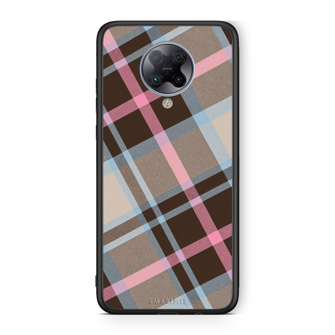 Θήκη Xiaomi Poco F2 Pro Brown Pink and Blue Diagonal Plaid από τη Smartfits με σχέδιο στο πίσω μέρος και μαύρο περίβλημα | Xiaomi Poco F2 Pro Brown Pink and Blue Diagonal Plaid case with colorful back and black bezels
