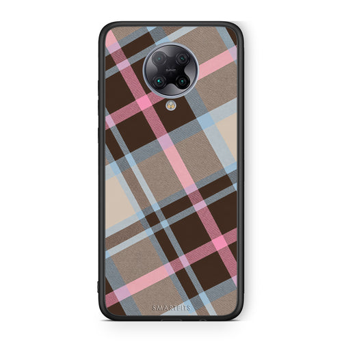 Θήκη Xiaomi Poco F2 Pro Brown Pink and Blue Diagonal Plaid από τη Smartfits με σχέδιο στο πίσω μέρος και μαύρο περίβλημα | Xiaomi Poco F2 Pro Brown Pink and Blue Diagonal Plaid case with colorful back and black bezels