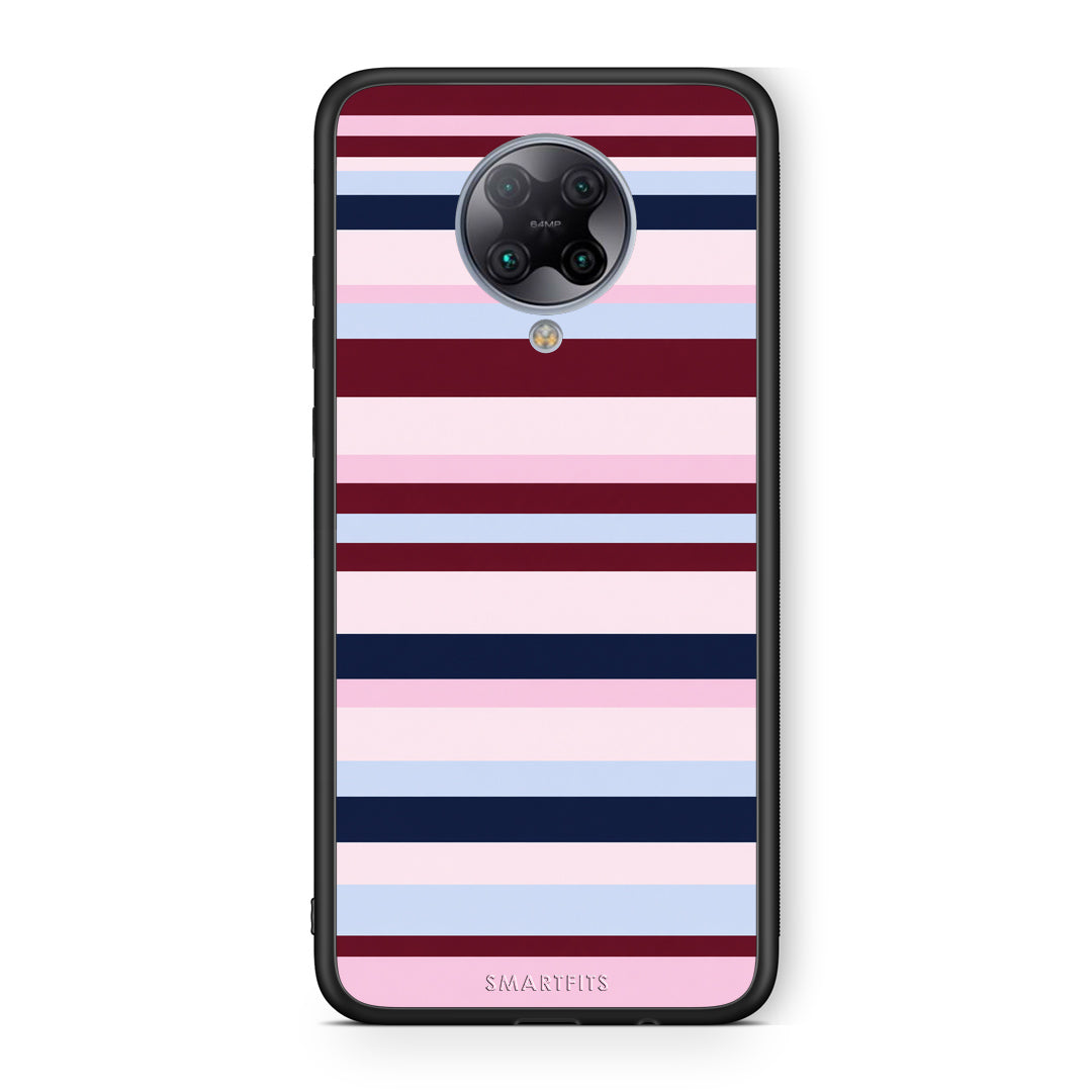 Θήκη Xiaomi Poco F2 Pro Burgundy Pink and Blue Horizontal Stripes από τη Smartfits με σχέδιο στο πίσω μέρος και μαύρο περίβλημα | Xiaomi Poco F2 Pro Burgundy Pink and Blue Horizontal Stripes case with colorful back and black bezels