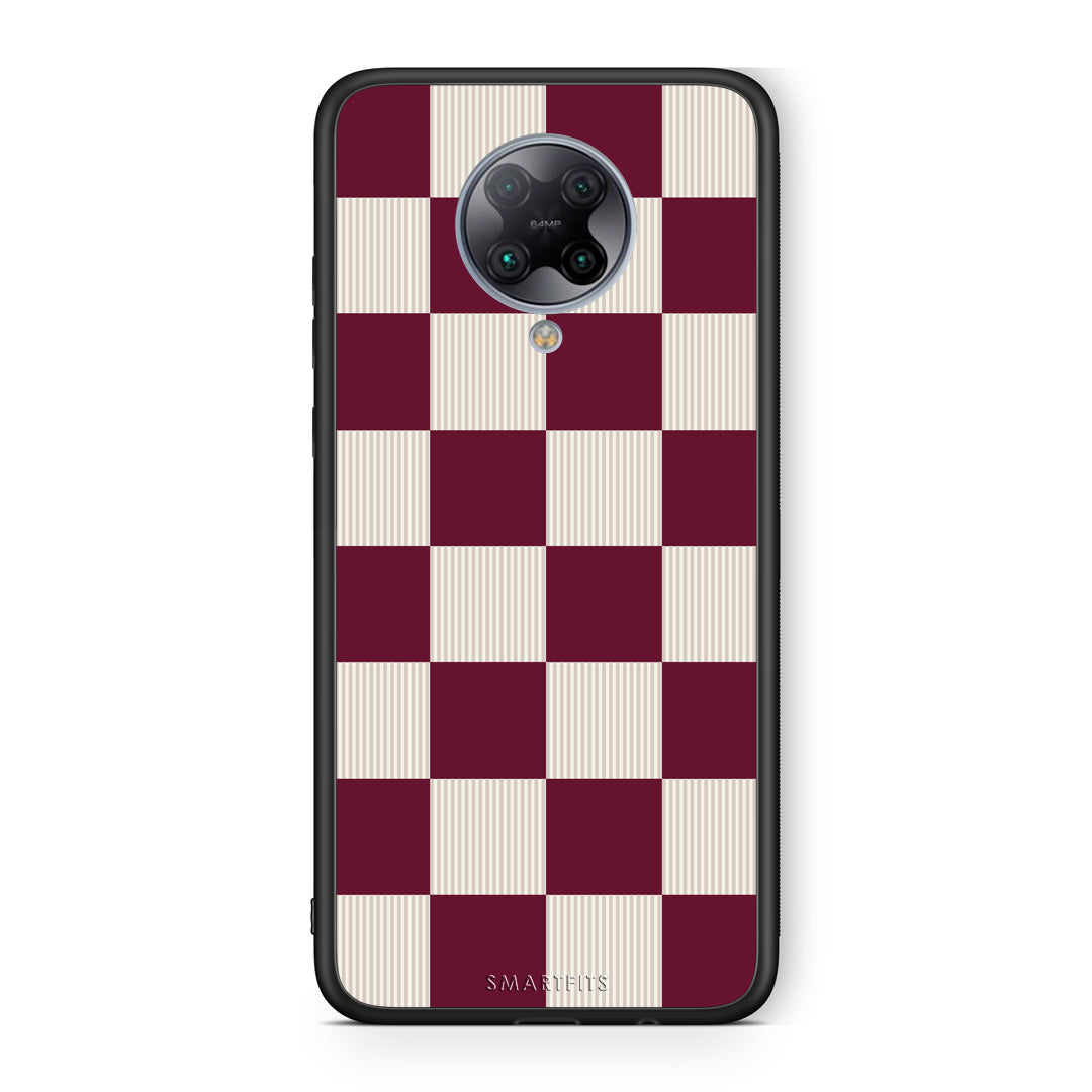 Θήκη Xiaomi Poco F2 Pro Burgundy and Cream Striped Checks από τη Smartfits με σχέδιο στο πίσω μέρος και μαύρο περίβλημα | Xiaomi Poco F2 Pro Burgundy and Cream Striped Checks case with colorful back and black bezels