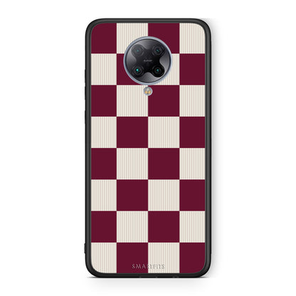 Θήκη Xiaomi Poco F2 Pro Burgundy and Cream Striped Checks από τη Smartfits με σχέδιο στο πίσω μέρος και μαύρο περίβλημα | Xiaomi Poco F2 Pro Burgundy and Cream Striped Checks case with colorful back and black bezels