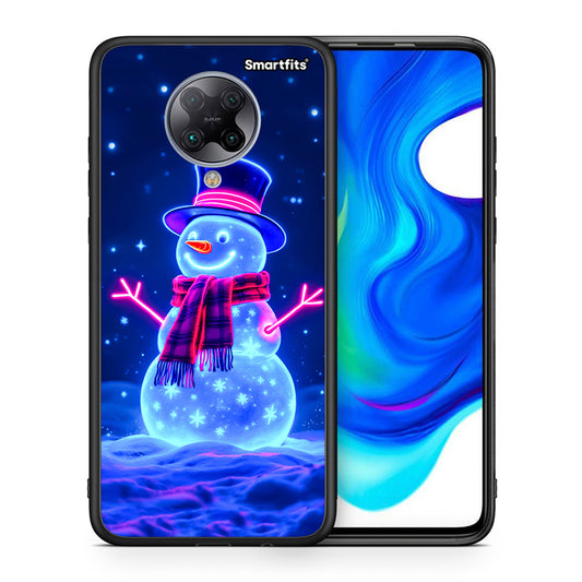 Θήκη Xiaomi Poco F2 Pro Christmas Neon Snowman από τη Smartfits με σχέδιο στο πίσω μέρος και μαύρο περίβλημα | Xiaomi Poco F2 Pro Christmas Neon Snowman case with colorful back and black bezels