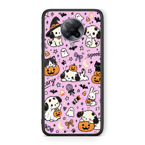 Θήκη Xiaomi Poco F2 Pro Halloween Puppies and Friends on Lilac από τη Smartfits με σχέδιο στο πίσω μέρος και μαύρο περίβλημα | Xiaomi Poco F2 Pro Halloween Puppies and Friends on Lilac case with colorful back and black bezels