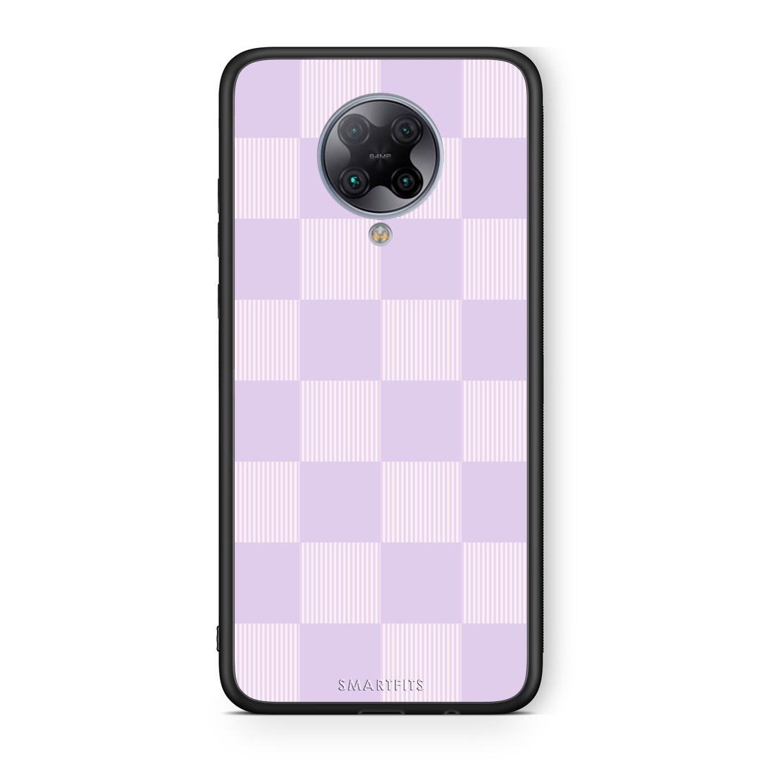 Θήκη Xiaomi Poco F2 Pro Lilac and Cream Striped Checks από τη Smartfits με σχέδιο στο πίσω μέρος και μαύρο περίβλημα | Xiaomi Poco F2 Pro Lilac and Cream Striped Checks case with colorful back and black bezels