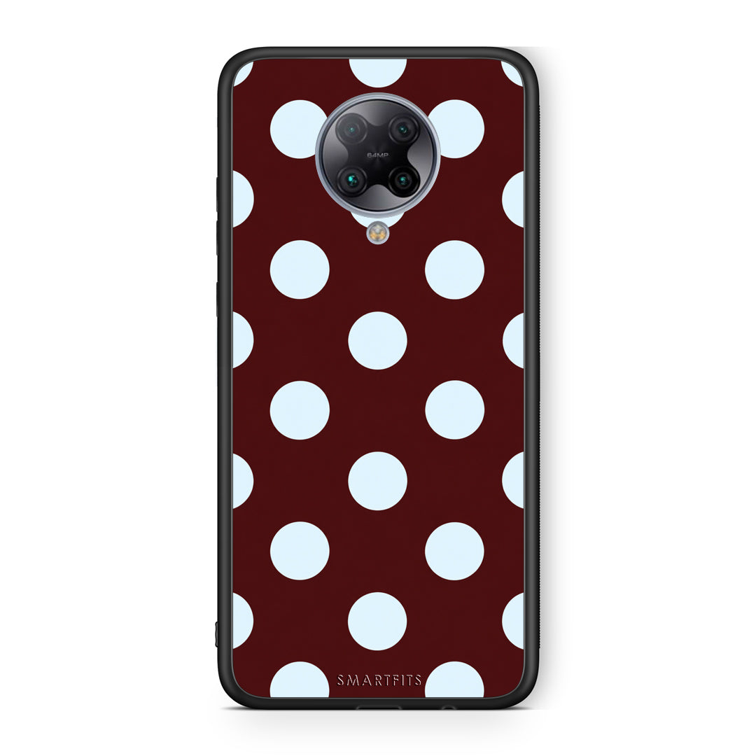 Θήκη Xiaomi Poco F2 Pro Pale Blue Large Polka Dots on Burgundy από τη Smartfits με σχέδιο στο πίσω μέρος και μαύρο περίβλημα | Xiaomi Poco F2 Pro Pale Blue Large Polka Dots on Burgundy case with colorful back and black bezels