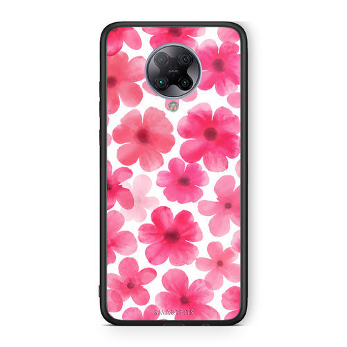 Θήκη Xiaomi Poco F2 Pro Pink Watercolour Flowers on White από τη Smartfits με σχέδιο στο πίσω μέρος και μαύρο περίβλημα | Xiaomi Poco F2 Pro Pink Watercolour Flowers on White case with colorful back and black bezels