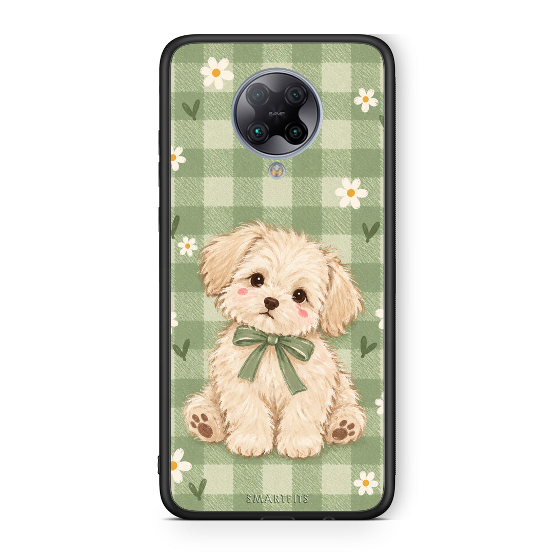 Θήκη Xiaomi Poco F2 Pro Puppy and Daisies on Sage Gingham από τη Smartfits με σχέδιο στο πίσω μέρος και μαύρο περίβλημα | Xiaomi Poco F2 Pro Puppy and Daisies on Sage Gingham case with colorful back and black bezels