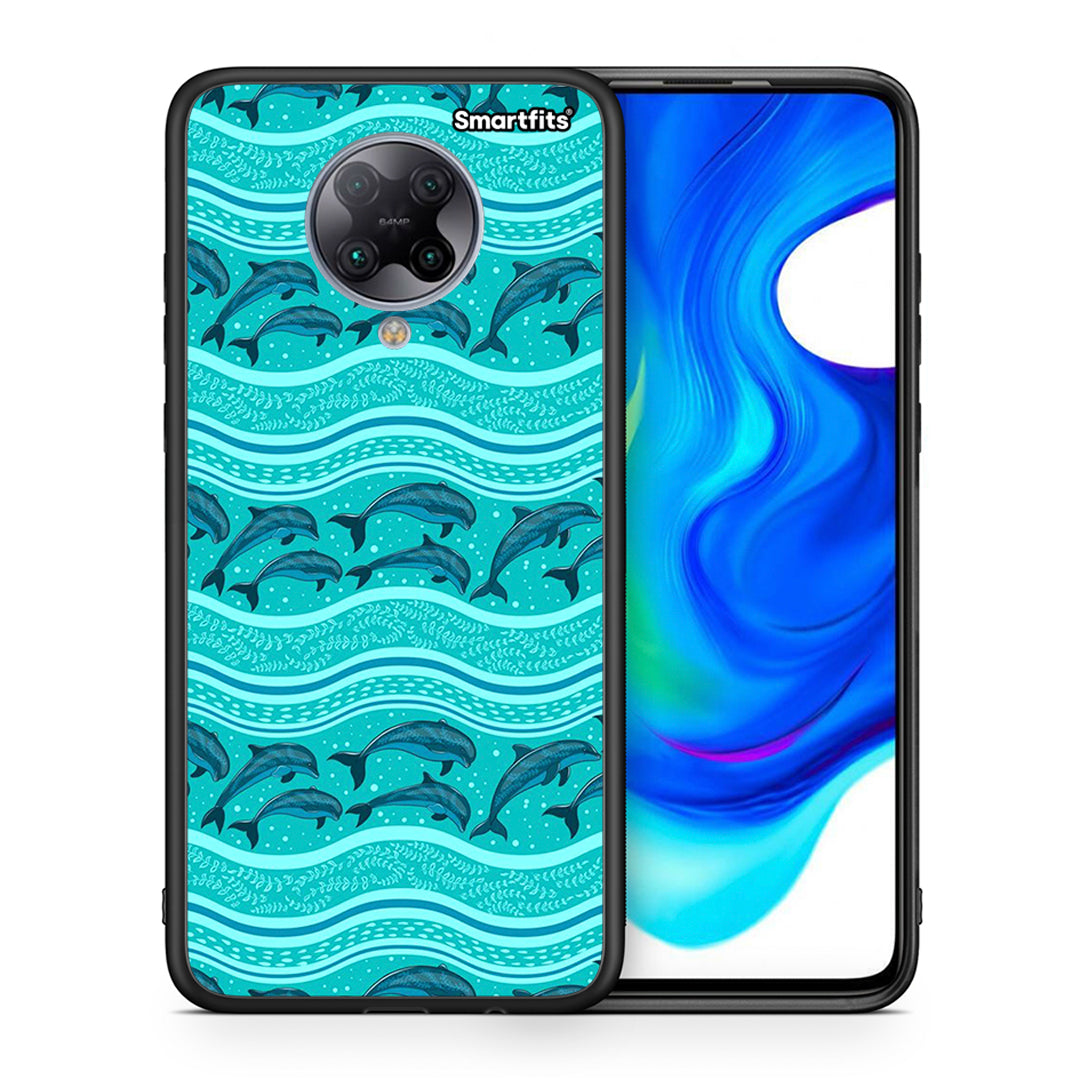 Θήκη Xiaomi Poco F2 Pro Swimming Dolphins από τη Smartfits με σχέδιο στο πίσω μέρος και μαύρο περίβλημα | Xiaomi Poco F2 Pro Swimming Dolphins case with colorful back and black bezels