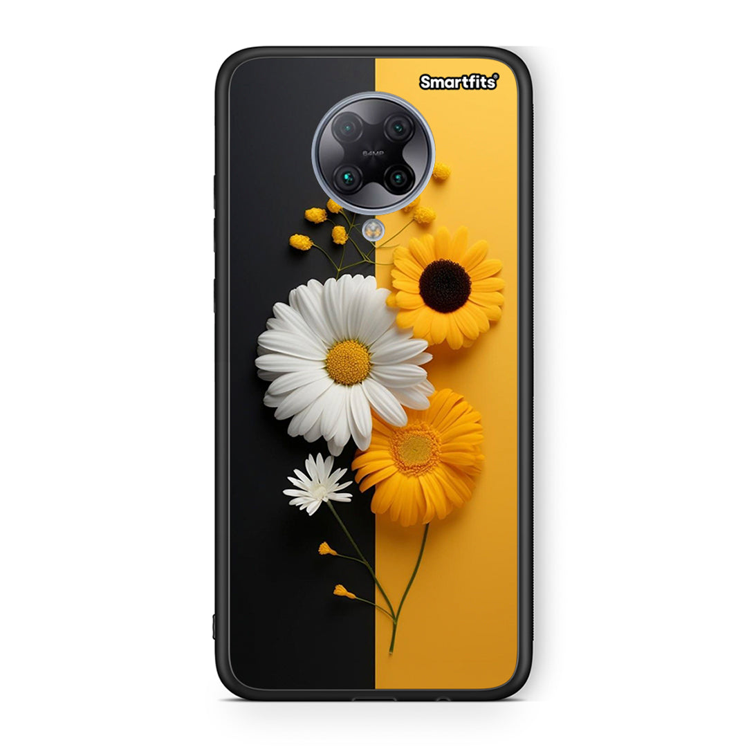 Xiaomi Poco F2 Pro Yellow Daisies θήκη από τη Smartfits με σχέδιο στο πίσω μέρος και μαύρο περίβλημα | Smartphone case with colorful back and black bezels by Smartfits