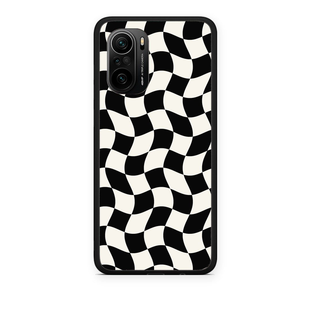 Θήκη Xiaomi Mi 11i Black and Cream Wavy Checkerboard από τη Smartfits με σχέδιο στο πίσω μέρος και μαύρο περίβλημα | Xiaomi Mi 11i Black and Cream Wavy Checkerboard case with colorful back and black bezels