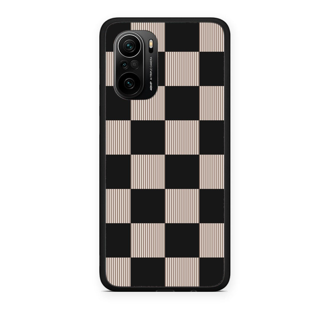 Θήκη Xiaomi Mi 11i Black and Taupe Striped Checks από τη Smartfits με σχέδιο στο πίσω μέρος και μαύρο περίβλημα | Xiaomi Mi 11i Black and Taupe Striped Checks case with colorful back and black bezels