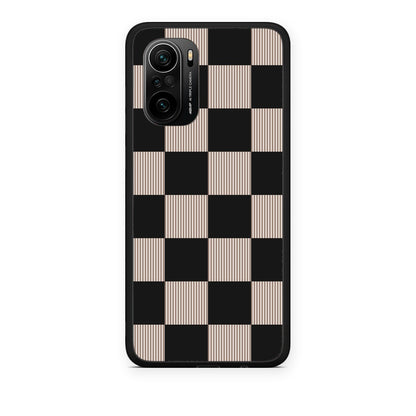 Θήκη Xiaomi Mi 11i Black and Taupe Striped Checks από τη Smartfits με σχέδιο στο πίσω μέρος και μαύρο περίβλημα | Xiaomi Mi 11i Black and Taupe Striped Checks case with colorful back and black bezels
