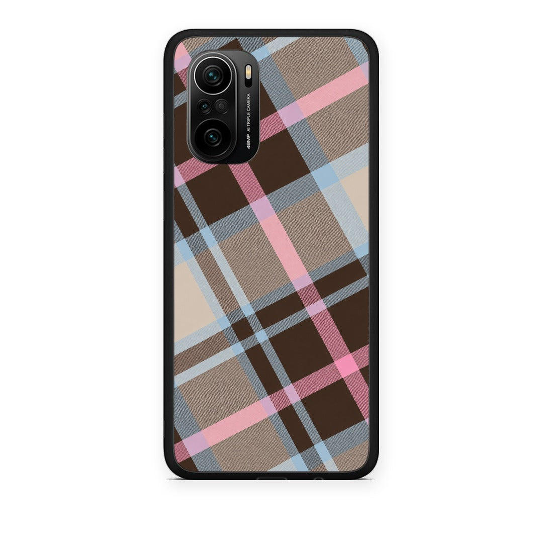 Θήκη Xiaomi Mi 11i Brown Pink and Blue Diagonal Plaid από τη Smartfits με σχέδιο στο πίσω μέρος και μαύρο περίβλημα | Xiaomi Mi 11i Brown Pink and Blue Diagonal Plaid case with colorful back and black bezels