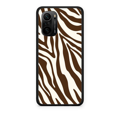 Θήκη Xiaomi Poco F3 Brown and Cream Zebra Stripes από τη Smartfits με σχέδιο στο πίσω μέρος και μαύρο περίβλημα | Xiaomi Poco F3 Brown and Cream Zebra Stripes case with colorful back and black bezels