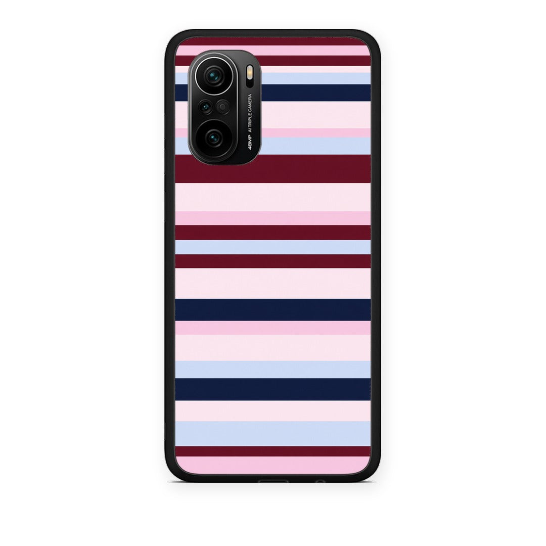 Θήκη Xiaomi Mi 11i Burgundy Pink and Blue Horizontal Stripes από τη Smartfits με σχέδιο στο πίσω μέρος και μαύρο περίβλημα | Xiaomi Mi 11i Burgundy Pink and Blue Horizontal Stripes case with colorful back and black bezels