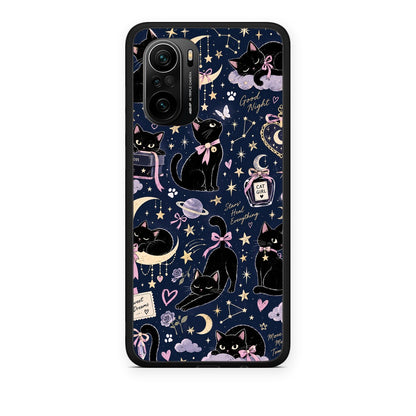 Θήκη Xiaomi Mi 11i Celestial Black Cats on Navy από τη Smartfits με σχέδιο στο πίσω μέρος και μαύρο περίβλημα | Xiaomi Mi 11i Celestial Black Cats on Navy case with colorful back and black bezels