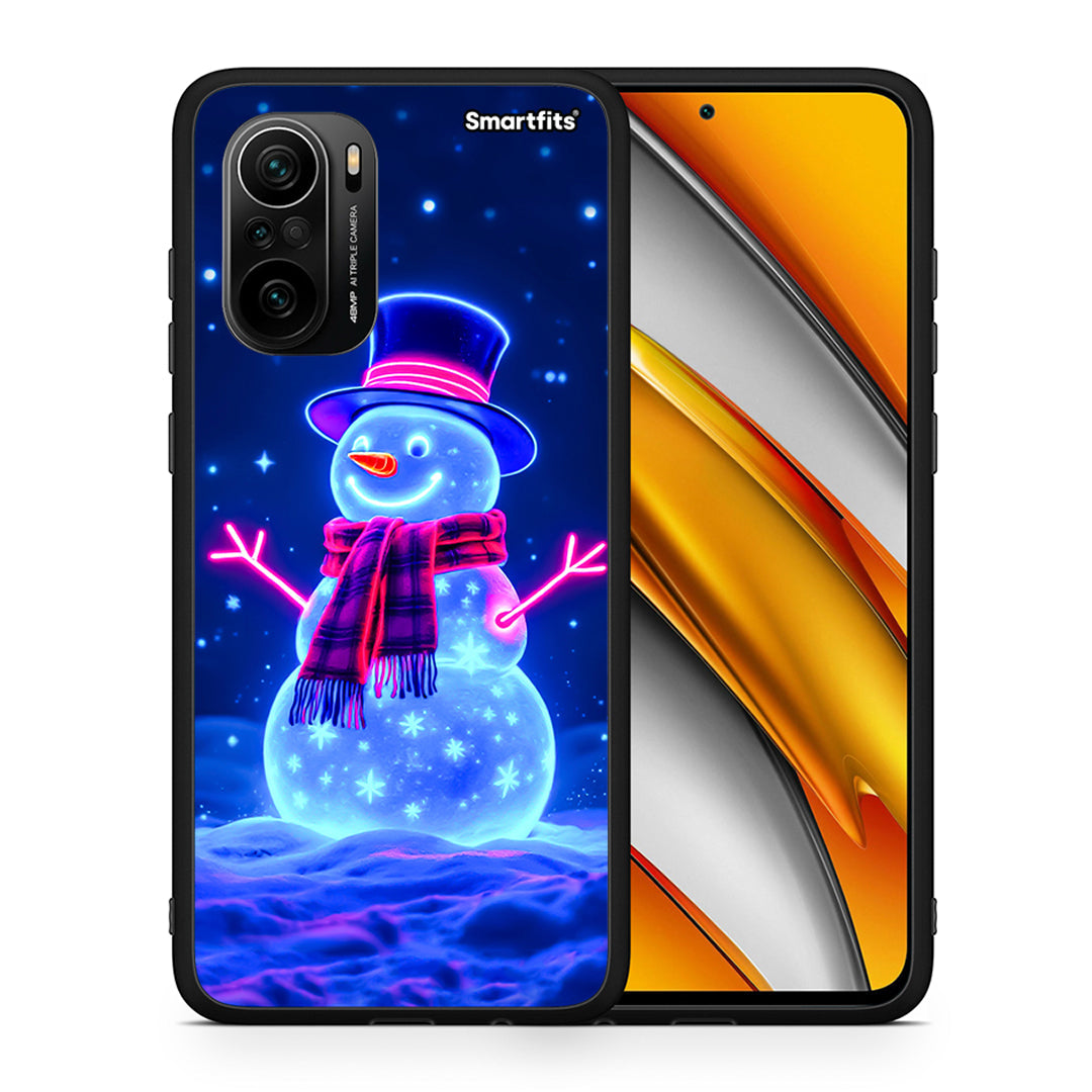 Θήκη Xiaomi Mi 11i Christmas Neon Snowman από τη Smartfits με σχέδιο στο πίσω μέρος και μαύρο περίβλημα | Xiaomi Mi 11i Christmas Neon Snowman case with colorful back and black bezels