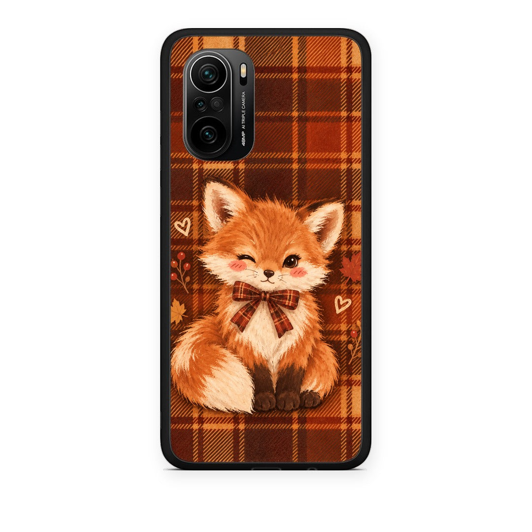 Θήκη Xiaomi Poco F3 Fox on Autumn Tartan από τη Smartfits με σχέδιο στο πίσω μέρος και μαύρο περίβλημα | Xiaomi Poco F3 Fox on Autumn Tartan case with colorful back and black bezels