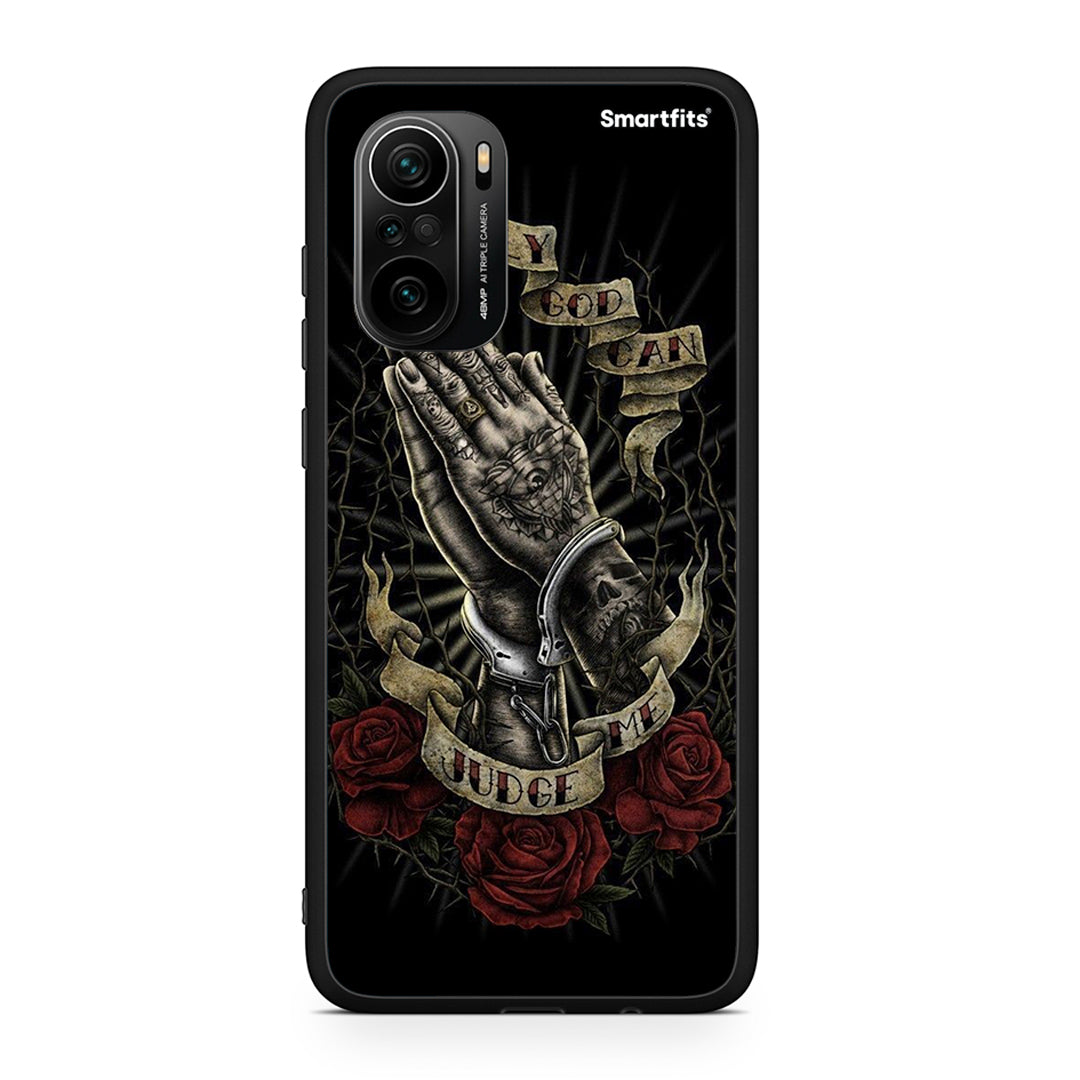 Xiaomi Poco F3 Judge By God θήκη από τη Smartfits με σχέδιο στο πίσω μέρος και μαύρο περίβλημα | Smartphone case with colorful back and black bezels by Smartfits