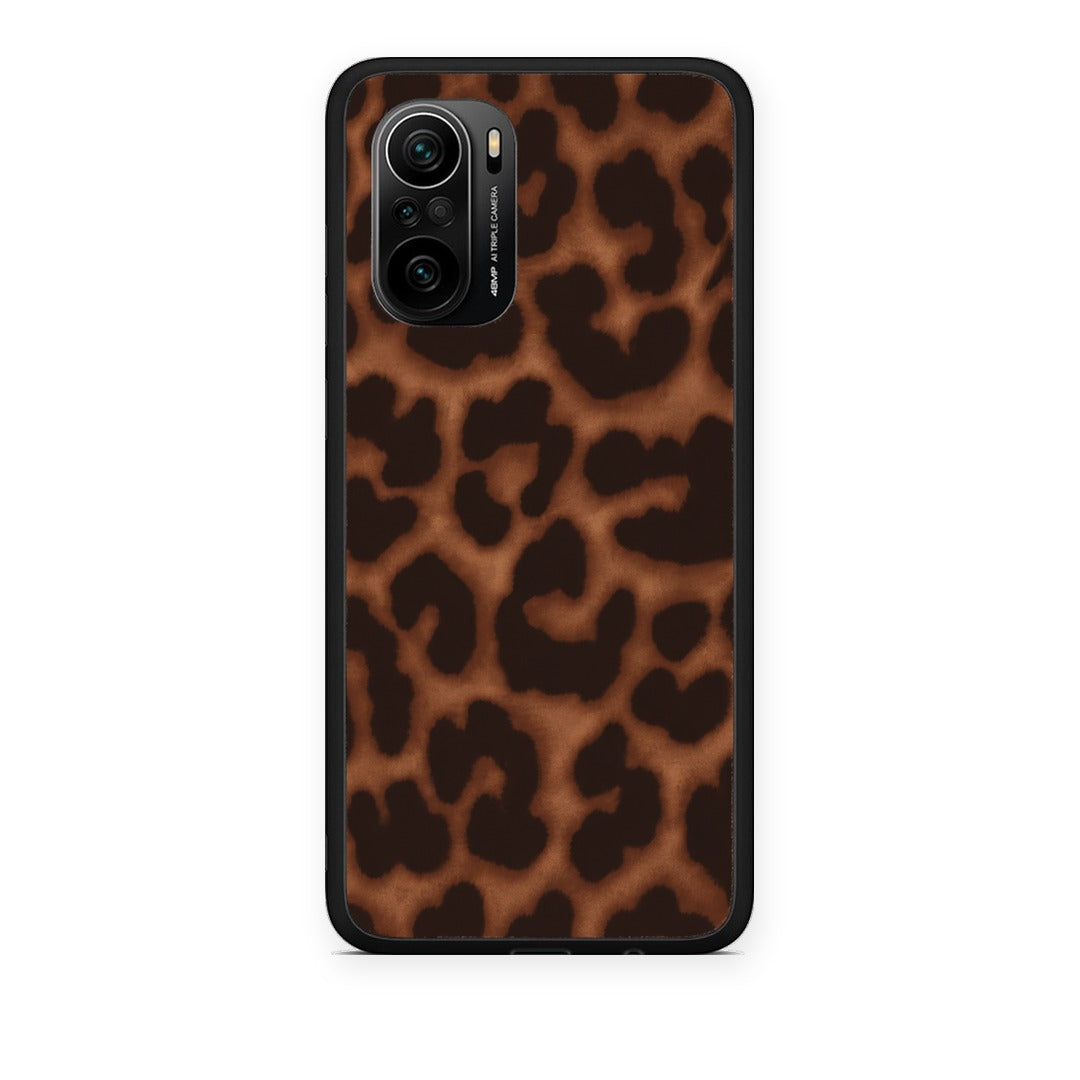 Θήκη Xiaomi Poco F3 Leopard Print Dark Brown από τη Smartfits με σχέδιο στο πίσω μέρος και μαύρο περίβλημα | Xiaomi Poco F3 Leopard Print Dark Brown case with colorful back and black bezels